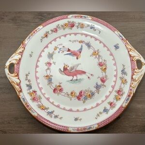 George Jones Crescent Ware Paradise Pink Bird Cake Plate 1915.‎